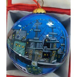 Ornament Christmas  winter harbor port seaside Painted On Inside w/Box decor